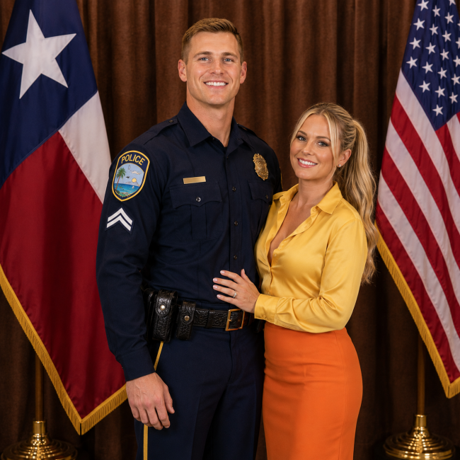 Photo of newly promoted Texas Police corporal with his wife