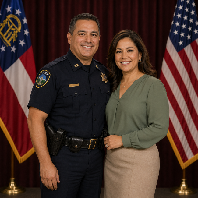 Photo of newly promoted police captain with his wife