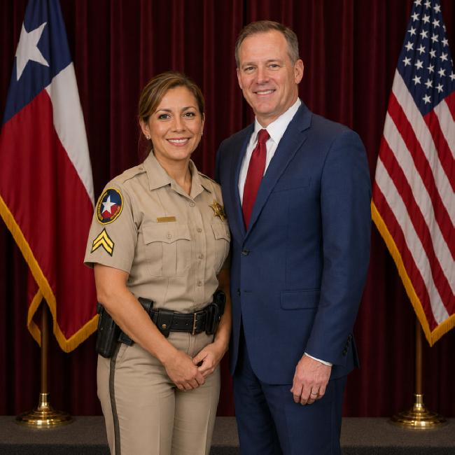 Photo of newly promoted Texas Police Corporal with her husband